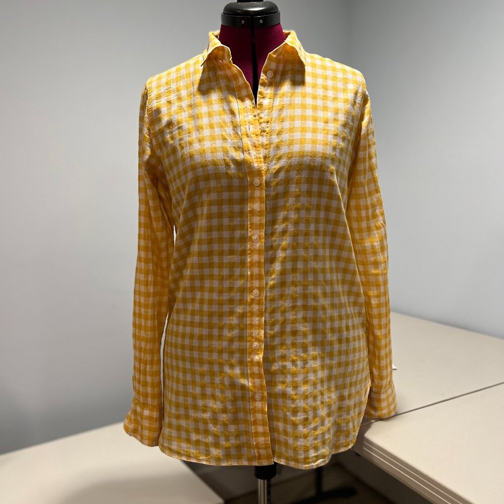 J.Crew Women’s “Boy” Long Sleeve Button Down Shirt, Yellow Gingham, Sz 4 Tall